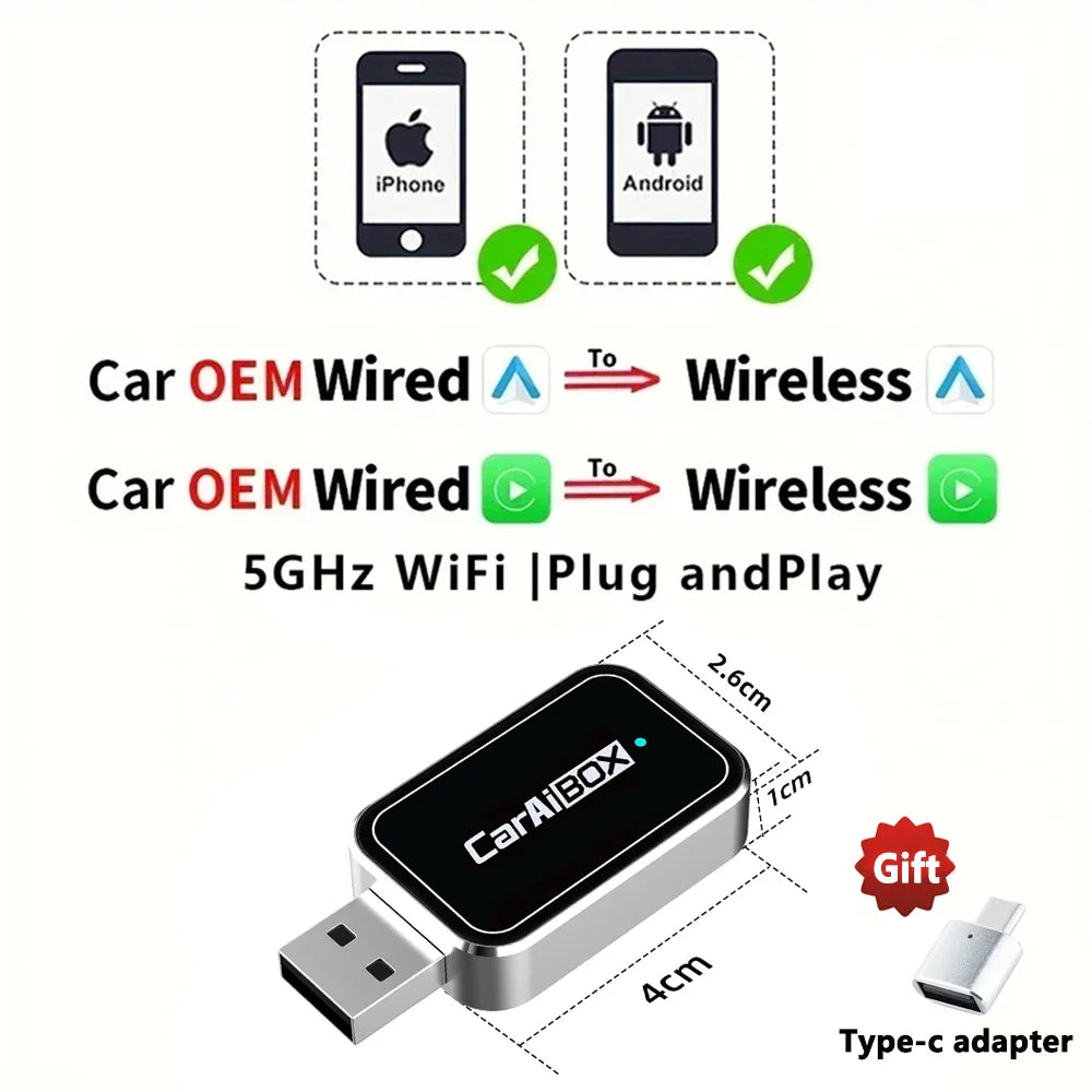 EKIY 2in1 Wireless CarPlay Dongle Wireless Android Auto Adapter AI Smart Box Car Intelligent Systems For Car With Wired CarPlay