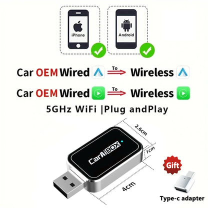EKIY 2in1 Wireless CarPlay Dongle Wireless Android Auto Adapter AI Smart Box Car Intelligent Systems For Car With Wired CarPlay