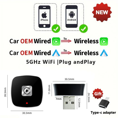 EKIY 2in1 Wireless CarPlay Dongle Wireless Android Auto Adapter AI Smart Box Car Intelligent Systems For Car With Wired CarPlay