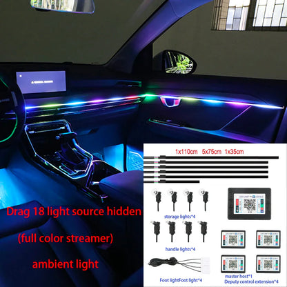 Universal Acrylic Neon LED Car Interior Ambient Lights APP Strip Light Guide Fiber Optic RGB Auto Decoration Atmosphere Lamp