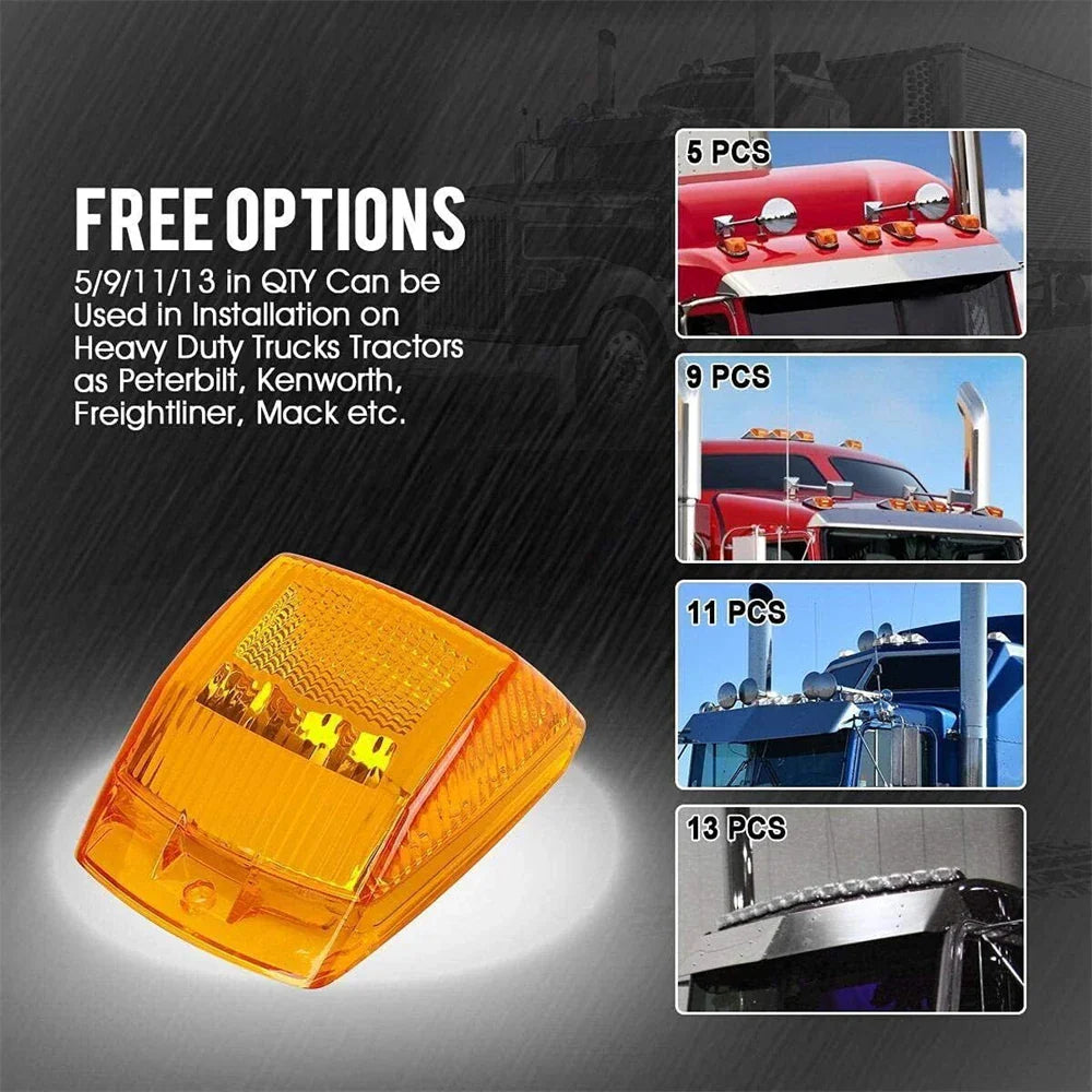 5PCS Cab Marker Lights Roof Running Amber 17LED Lights Top Clearance Lens Marker Light Reflector for Kenworth Peterbilt