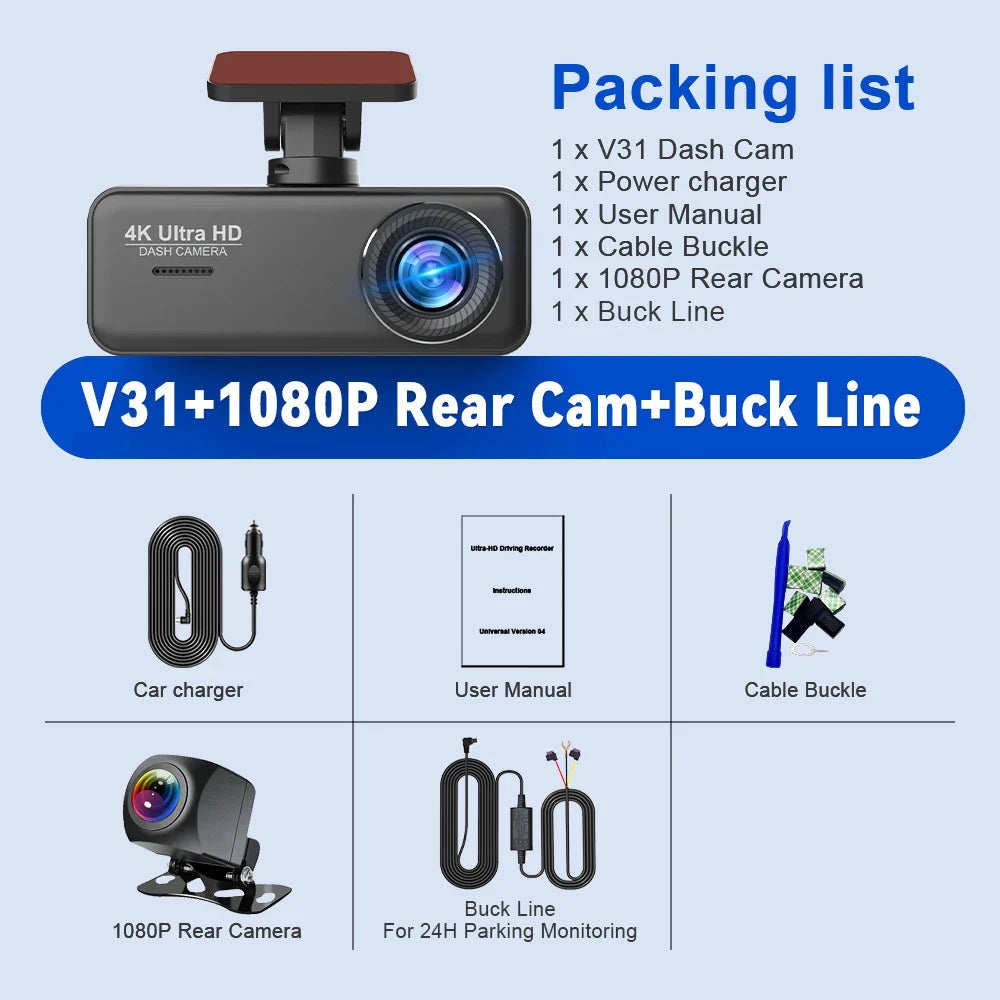 Soam 4K Ultra HD Dash Cam Car DVR Recorder Front and Rear Cam 170° wide Angle WIFI GPS Car Camera WDR Night Vision APP control