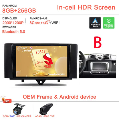 Android 14 Car For Mercedes Benz Smart Fortwo 451 2005 - 2015 Stereo Head Unit GPS Navigation Multimedia Autoradio Dash Cam DVD