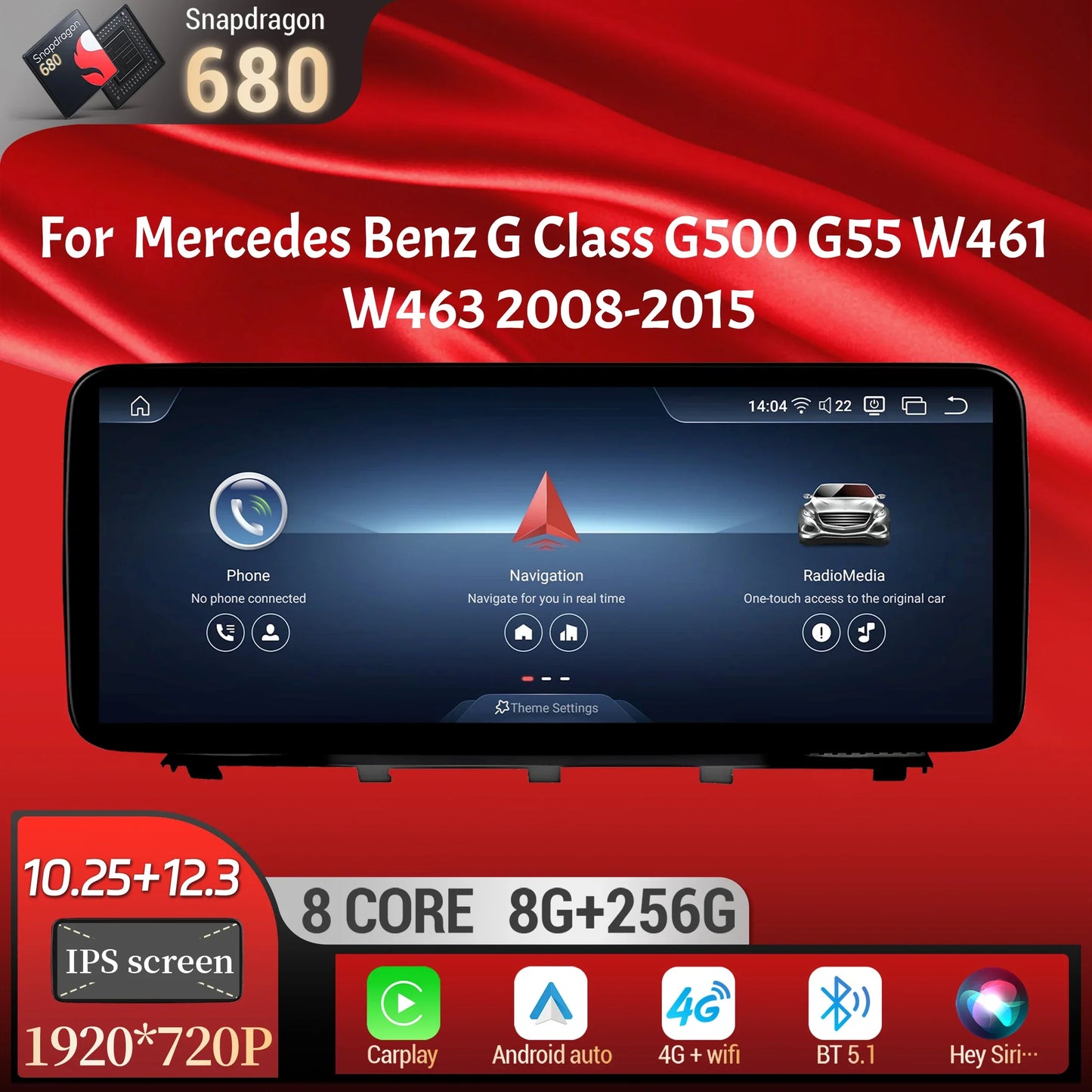 Car Radio For Mercedes Benz G Class G500 G55 W461 W463 2008-2015 Android 14 Wireless BT Carplay Snapdragon 680 Head Unit Screen