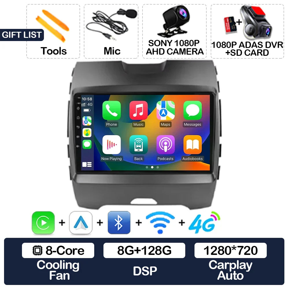 Android 15 Car Radio For Ford Edge 2 2015 2016 2017 2018 BT 4G WIFI Qualcomm Multimedia Video Player QLED GPS NAVI 2DIN LTE 5G