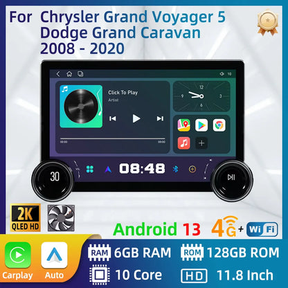 2 Din Android Car Radio for Chrysler Grand Voyager 5 for Dodge Grand Caravan 2008 - 2020 Screen GPS Multimedia Stereo Head Unit