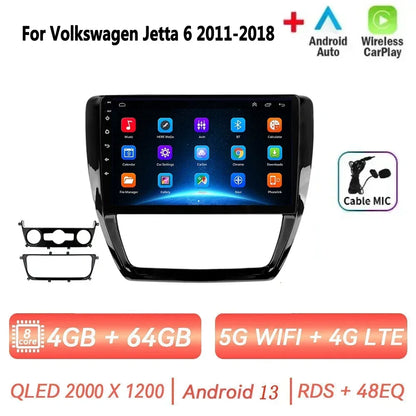 Car Radio for VW Volkswagen Jetta 6 2011-2018 Multimedia 2 Din Android 14 Video Player Navigation GPS DSP Carplay BT Head Unit