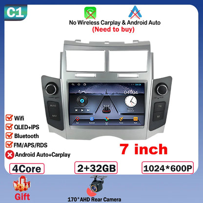 7'' Android 14 Car Radio For Toyota Yaris XP90 Vitz Platz 2005-2012 GPS Navigation Stereo CarPlay Auto Multimedia 4G WIFI Player