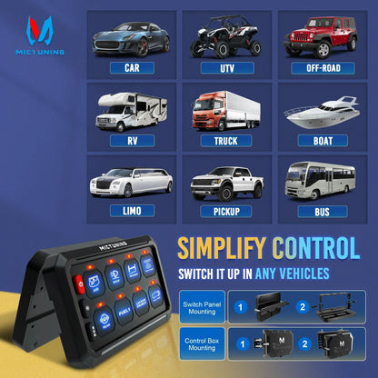 MICTUNING RGB 8 Gang Switch Panel with App Control On/Off Switch Panel Led Light Background Relay System Box For Car ATV/UTV