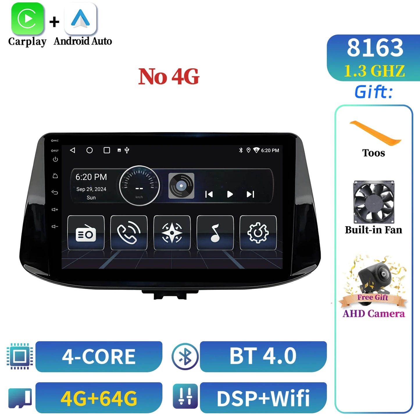 For Hyundai i30 2017 2018 CarPlay Car Radio Multimedia Player Navigation Wireless BT Carplay Android 14 Stereo 2K QLED Screen