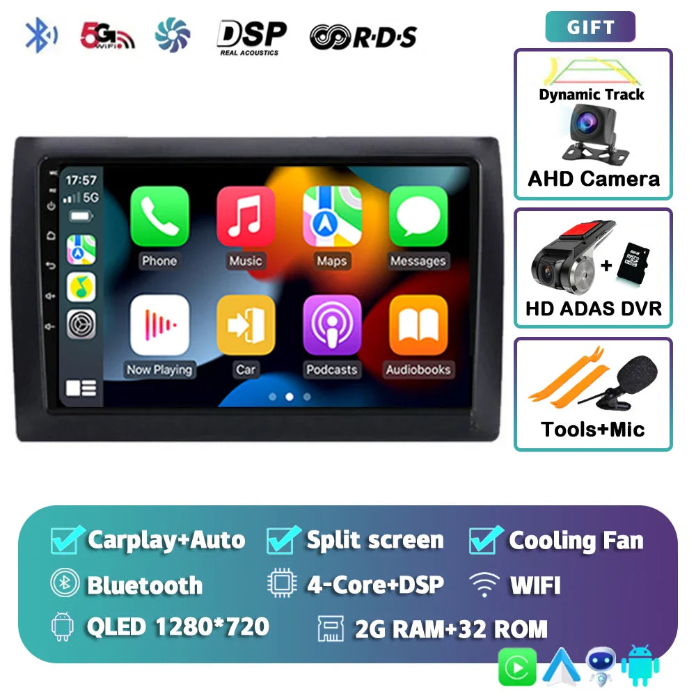 Android 14 For Fiat Stilo 2001 - 2010 2K QLED Android Car Radio Multimedia Video Player GPS AI Voice CarPlay 4G Stereo Head Unit