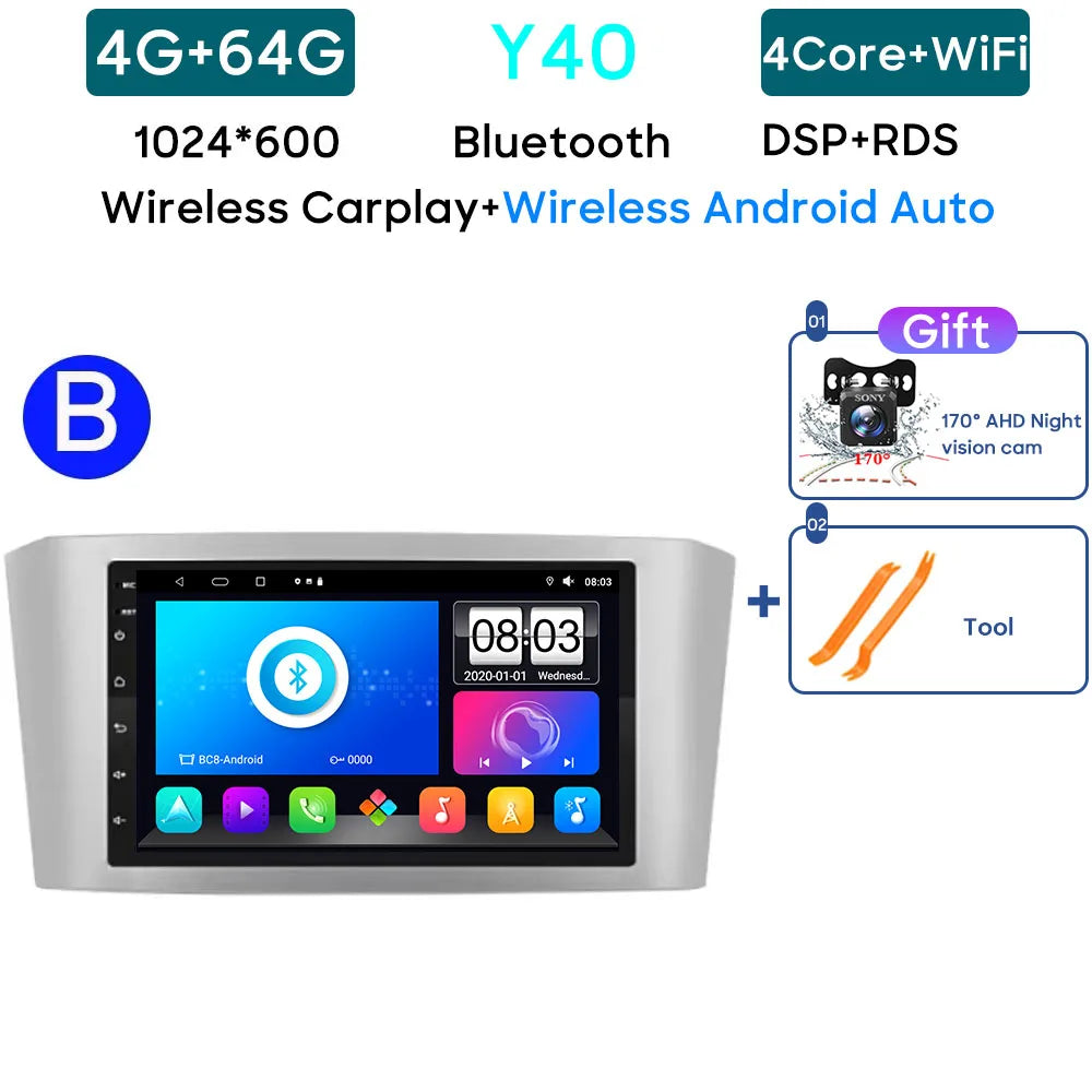 Car Radio Android 13 For Toyota Avensis T25 2002-2008 Carplay Navigation GPS Stereo Android Auto Screen No 2din DVD 5G Wifi Head