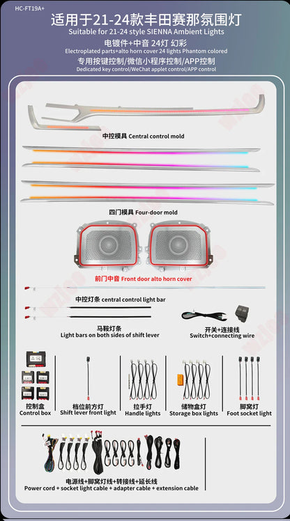 Car Ambient Light Fit for Toyota Sienna 2021-2024 Active Flow Led Car Rear Door Outline Light Lamp 64 Colors Ambient Light