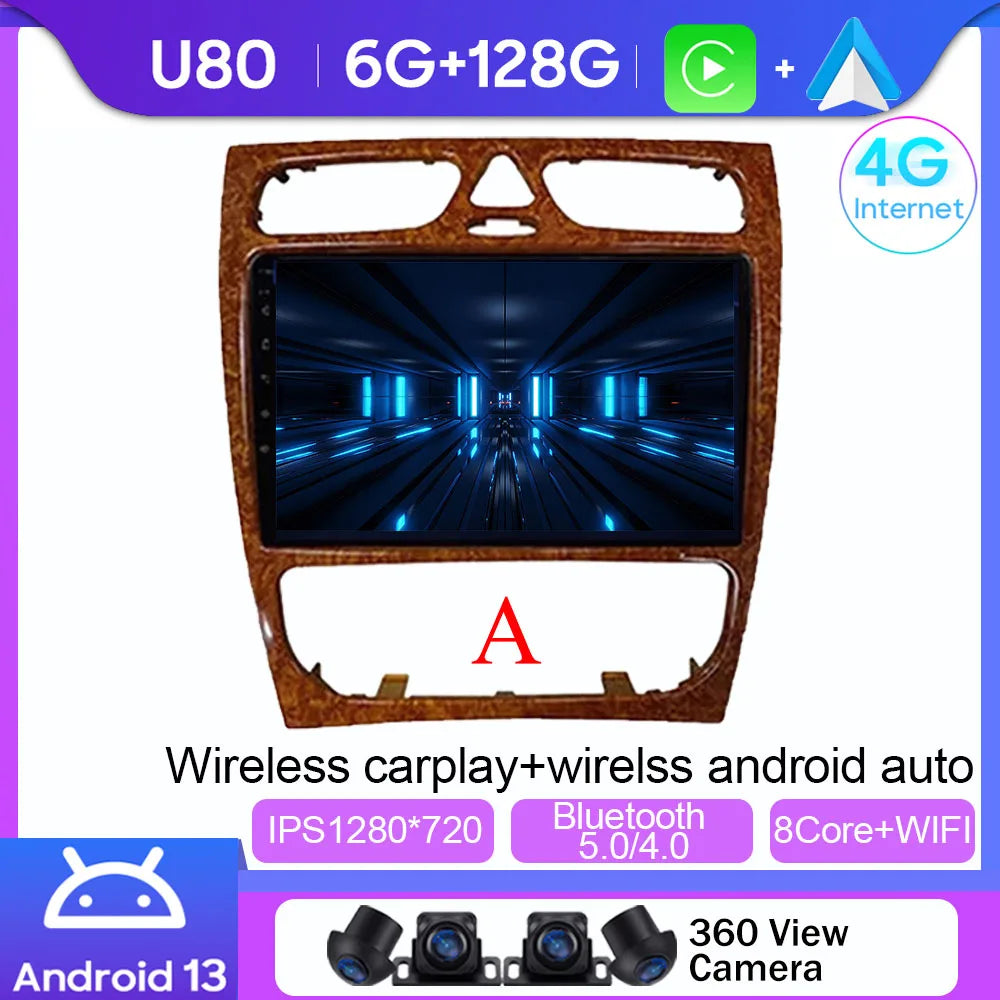 Android 14 wifi+4G Carplay BT Car Radio For Benz W203 W209 C180 C200 C220 C230 2004-2011 Navigation GPS Video Player Multimedia