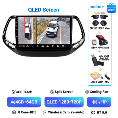 Android 15 CarPlay Auto WIFI+4G For Jeep Compass 2 MP 2016 2017 2018 2019 Car Radio Multimedia Video Player GPS Autoradio Stereo