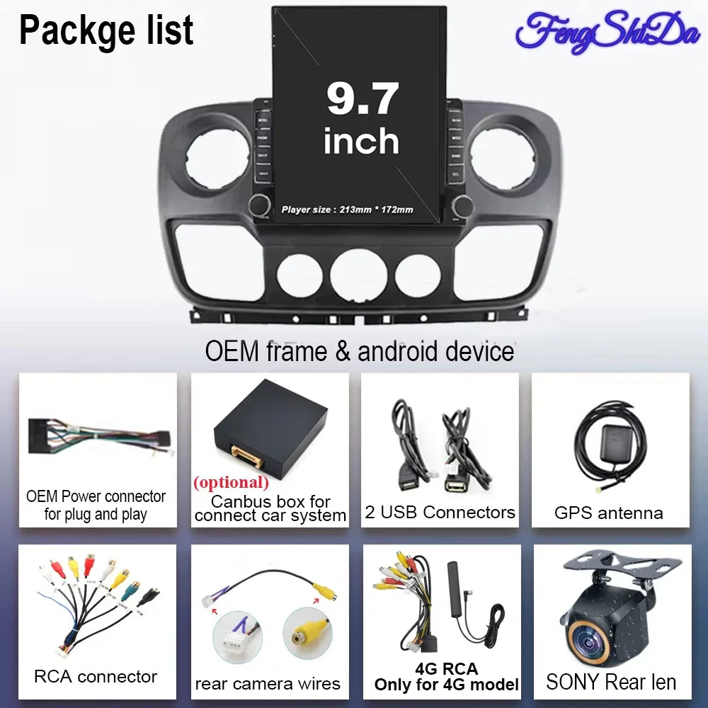 Car Android 14 For Renault Master Nissan NV400 Opel Movano 2010-2021 Navigation Touch Sereen Multimedia Player GPs 2din carplay