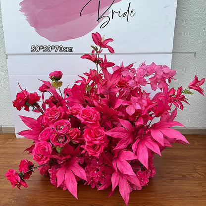 Hot Pink Floor Flower Row Artificial Flower Wedding Decoration Floral Arch Arrangement Welcome Sign Decor Road Lead Flower Ball