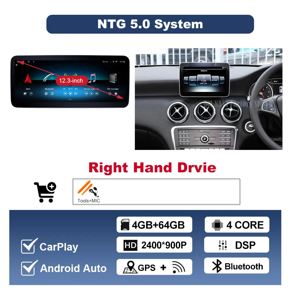 Wireless CarPlay Android Auto For Benz A Class 2013-2018 GLA Class 2015-2019 Navigation GPS Multimedia Display Head Unit BT DSP