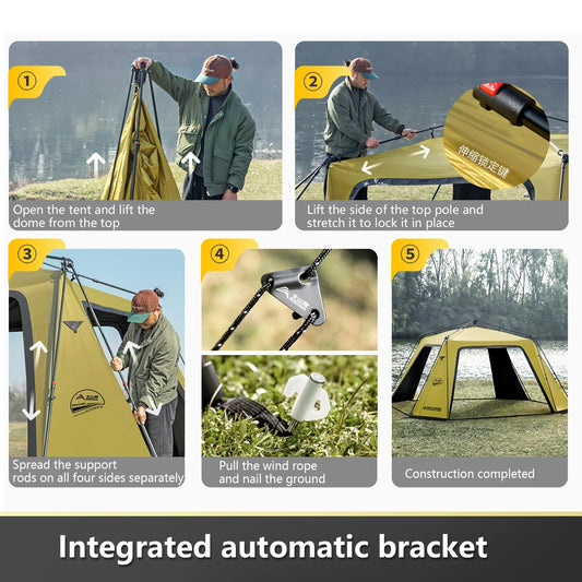 BISINNA 6-8 Persons One-touch Dome Tent Vinyl Coated Canopy Waterpoof Sunshade Shelter for Family Camping Travel Outdoors
