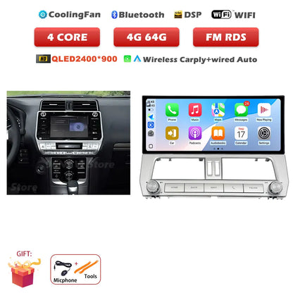 12.3" Android 14 Auto Car Radio Multimedia Player For Toyota Land Cruiser Prado 150 2018-2023 Navigation GPS Carplay Head Unit