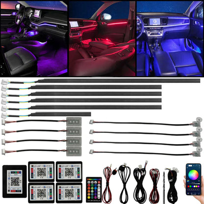22in1 Universal Symphony Colorful Car Ambient Light Neon RGB Automobile Acrylic Strip Decor lamp APP & RF Remote Controller