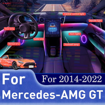 For Mercedes-AMG GT 64 Color RGB Symphony Car Ambient Light Strip APP Operate Interior Acrylic Guide LED Atmosphere Lamp