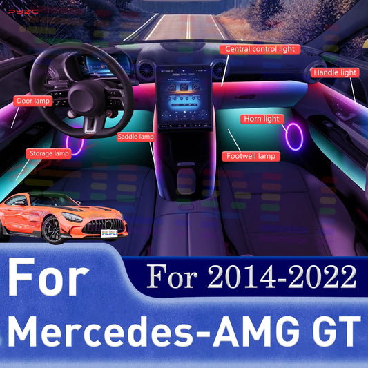 For Mercedes-AMG GT 64 Color RGB Symphony Car Ambient Light Strip APP Operate Interior Acrylic Guide LED Atmosphere Lamp