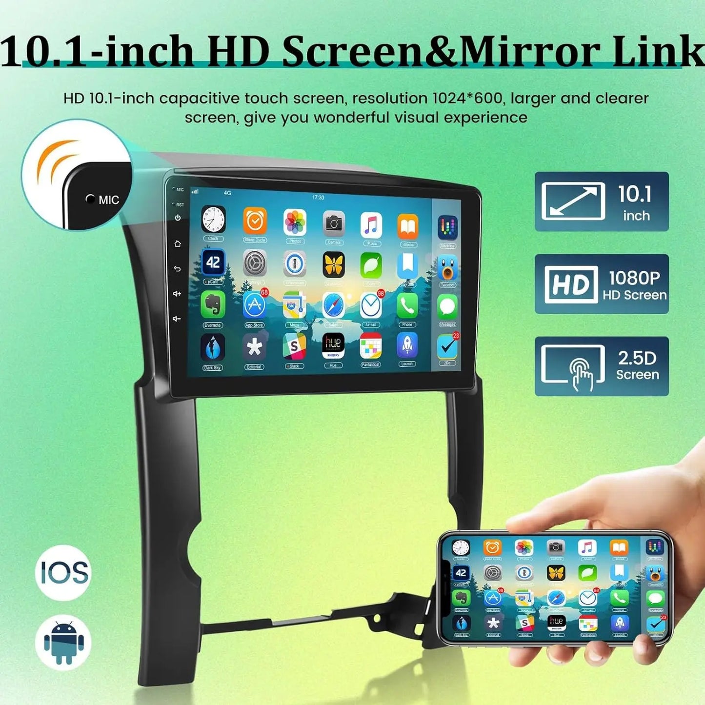 for Kia Sorento 2009-2012 Wireless CarPlay and Android Auto 10" Touchscreen Kia Sorento Headunit - WiFi/SWC + AHD Backup Camera