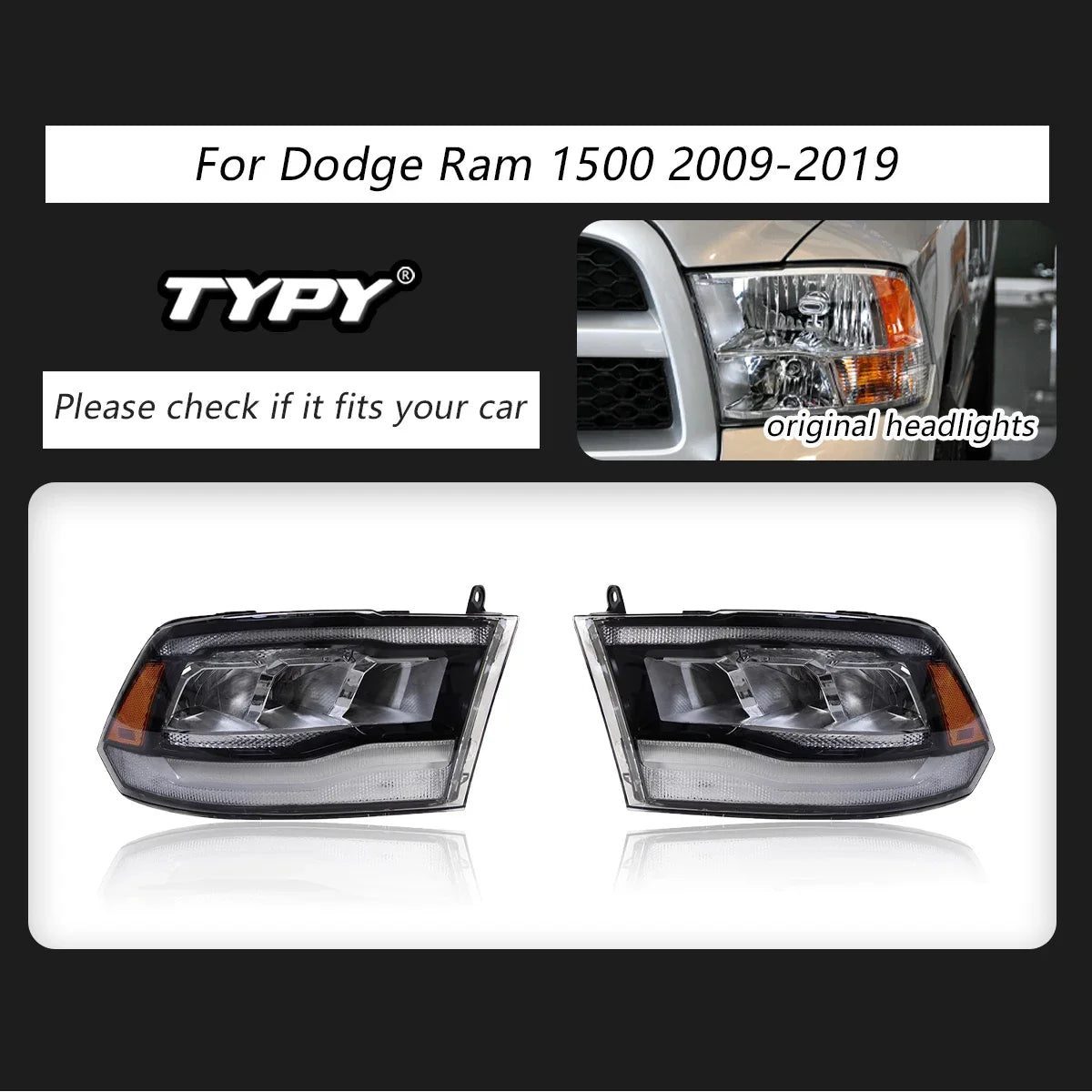 LED Headlight Assembly For Dodge Ram 1500 2009-2019 Car LED Lights Headlamps DRL Daytime Running Light Turn Signal, 1 Set