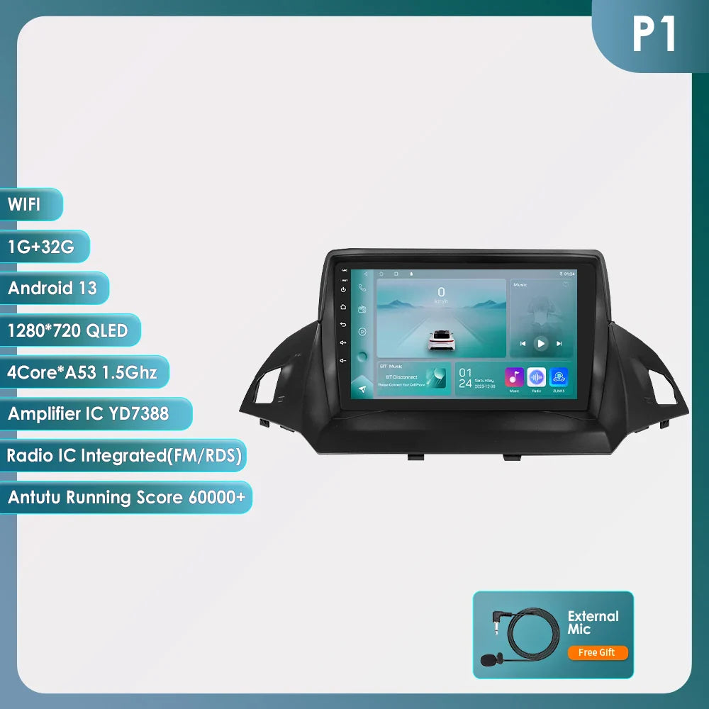 Hizpo 2 Din Android 13 For Ford Kuga 2 Escape 2013 - 2017 Car Radio Multimedia Video Player Navigation GPS 4G Carplay Stereo RDS