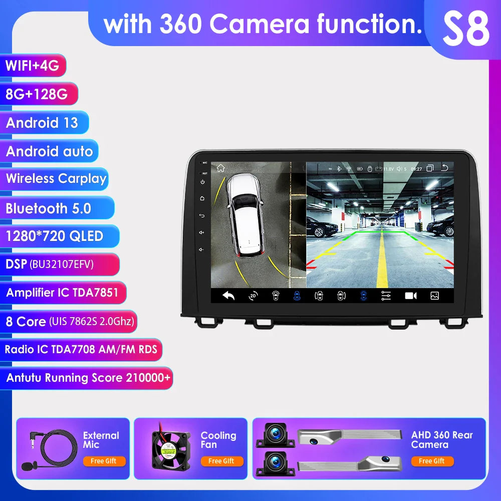 Hizpo Car Stereo Radio For Honda CRV CR-V 2017 - 2021 Multimedia Player Navigation GPS Carplay 2 Din Android Head Unit Wifi DSP