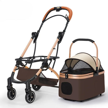 2 in1 Pet Stroller for Medium/Large Dog/Cat One Click Folding Portable Dog Bassinet Detachable Pet Trolly Cart with Canopy Brake