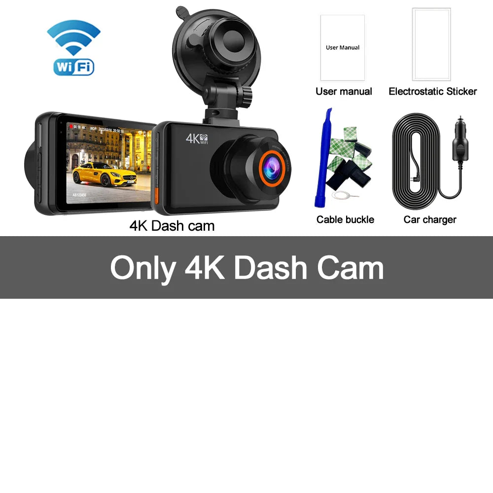 Soam 4K Dash Cam for Cars Front and Rear Camera Car Dvr WIFI Car Camera for Vehicle Video Recorder Rear View Camera Parking Mode