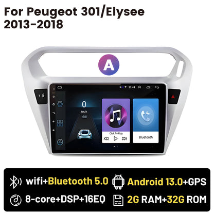 Wireless CarPlay Android Auto Car Bluetooth Radio For Peugeot 301 Citroen Elysee 2013-2018 2Din Android 14 DSP GPS FM Autoradio