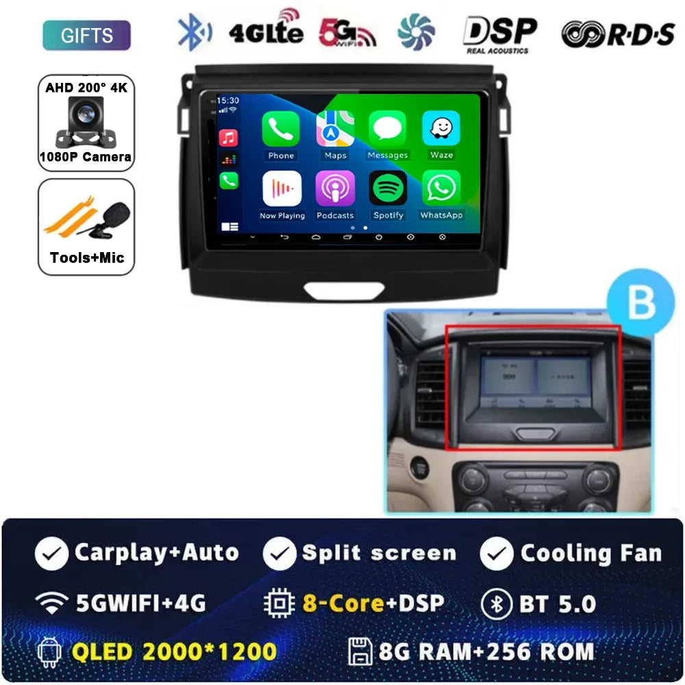 Android 15 Car Radio Stereo QLED Screen For Ford Ranger 2015 2016 2017 2018 2019-2022 GPS Multimedia Carplay Autoradio Head unit