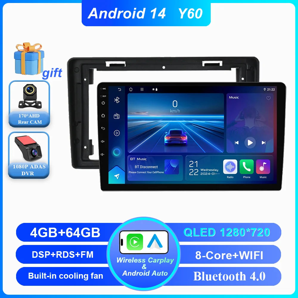 Car DVD Android 14 Radio Stereo For Citroen C2 C3 2001 2002 2003 -2010 Auto Multimedia Video Player GPS Navigation NO 2Din WIFI