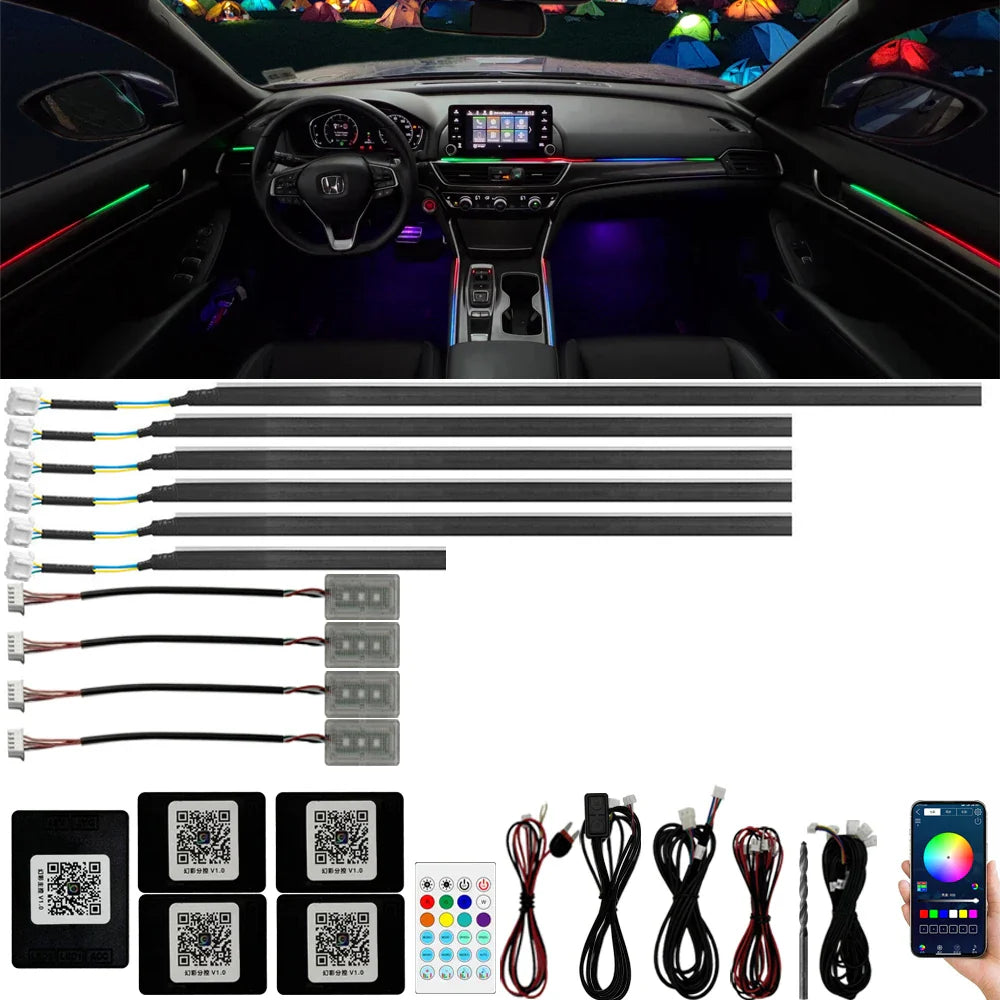 22in1 Universal Symphony Colorful Car Ambient Light Neon RGB Automobile Acrylic Strip Decor lamp APP & RF Remote Controller