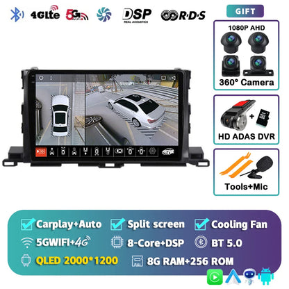 Android 14 For Toyota Highlander 3 Kluger 2013-2018 2K QLED Android Car Radio Multimedia Video Player GPS Stereo CarPlay 4G DSP