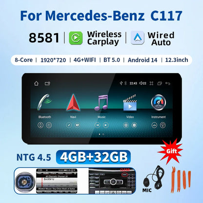 New Car Multimedia Wireless Android AUTO CarPlay 12.3inch Screen For Mercedes Benz CLA C117 Car Video Players wifi dsp 4g