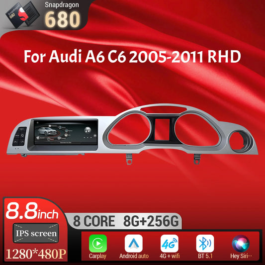 8.8 inch Right Hand Drive Android 14 For Audi A6 C6 2005-2011 Car Radio Wireless BT Carplay Qualcomm Snapdragon 680 Touch Screen