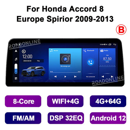 12.3” Android 12 For Honda Accord 8 Europe Spirior Acura Tsx 2009-2013 8+256GB Car GPS Multimedia Player Stereo Receiver Radio