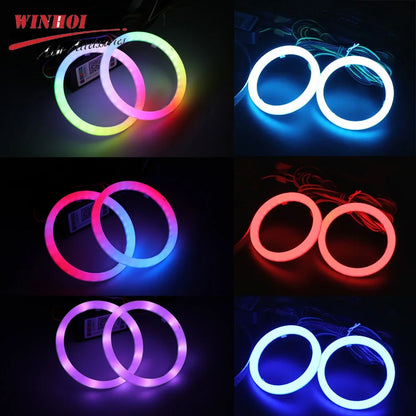 APP Control RGB LED Angel Eyes Contton Light 60mm 70mm 80mm 90mm Rgb Halo Ring DRL LED Headlights 12-24V for Motorcyle Car 4x4