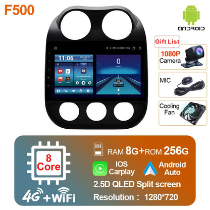 2 Din Car Radio Android 13 For JEEP Compass 2009 - 2016 Multimedia Video Player Carplay Auto Stereo GPS Navigation Autoradio DSP