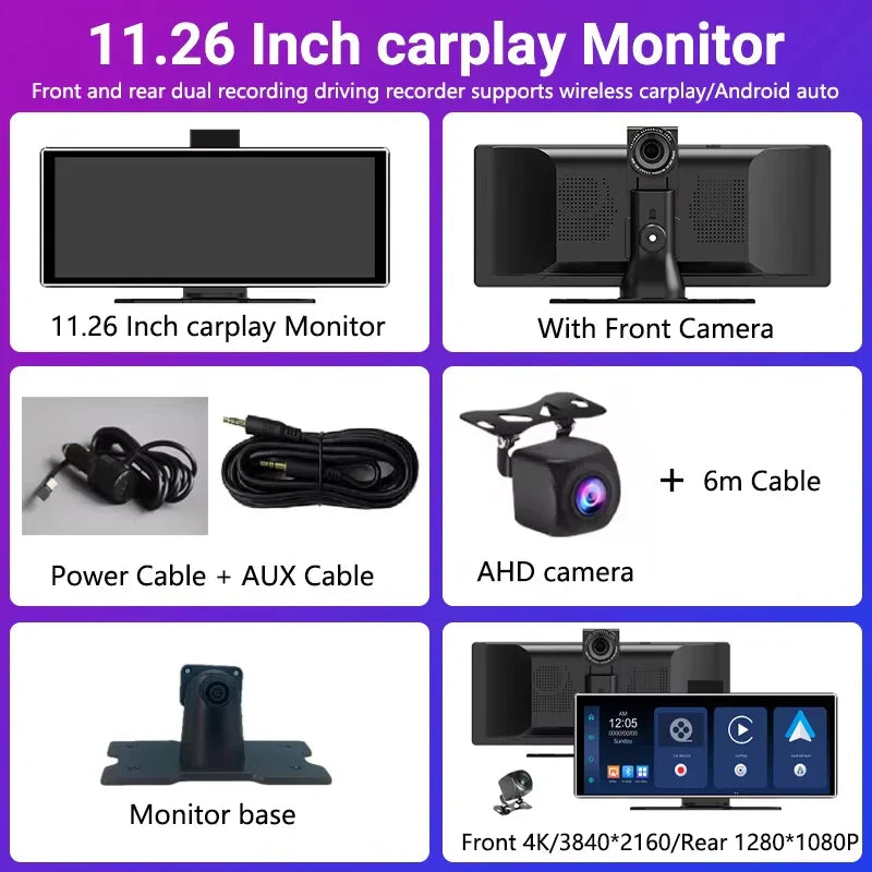 XUDA 11.26 Inch Portable Wireless CarPlay Screen Multimedia Video player Radio FM Compatible with Android Auto and Apple Carplay