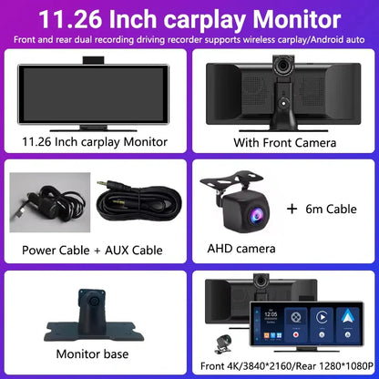 XUDA 11.26 Inch Portable Wireless CarPlay Screen Multimedia Video player Radio FM Compatible with Android Auto and Apple Carplay