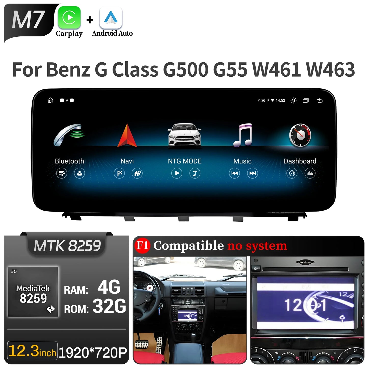 Car Radio For Mercedes Benz G Class G500 G55 W461 W463 2008-2015 Android 14 Wireless BT Carplay Snapdragon 680 Head Unit Screen