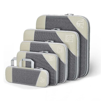5 Pieces Travel Organizer Bag Set Clothes Compression Cubes For Plane Travel Essentials Storage Bags Suitcase Mesh Packing Cubes