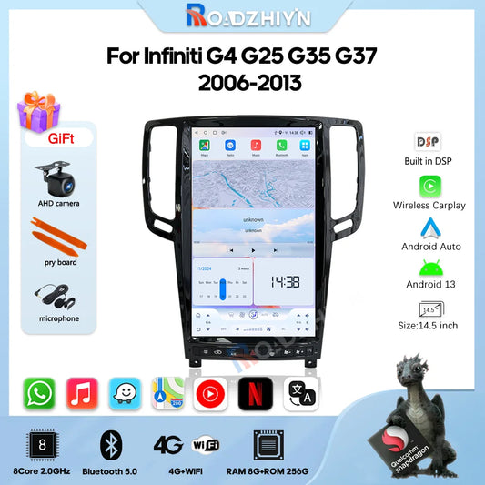 14.5 " Android13 Car Radio Multimedia Video Player For Infiniti G4 G25 G35 G37 2008-2013 GPS navigation Carplay Auto 4G wifi 360