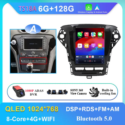9.7 Inch Android 14 Car Radio Stereo Multimedia Player For Ford Mondeo MK4 2011 - 2013 Auto GPS Navigation wireless carplay DVD