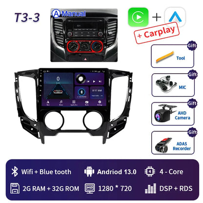 2 Din Android 13 Auto Car Radio Multimedia Video Player Stereo For Mitsubishi L200 5 2015-2019 GPS Navigation Carplay Screen DVD